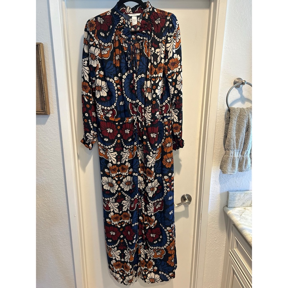 H&M Floral Long Sleeve Maxi Dress in Navy, Rust, White